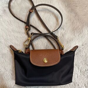 Longchamp Le Pliage Black and Tan Crossbody Bag